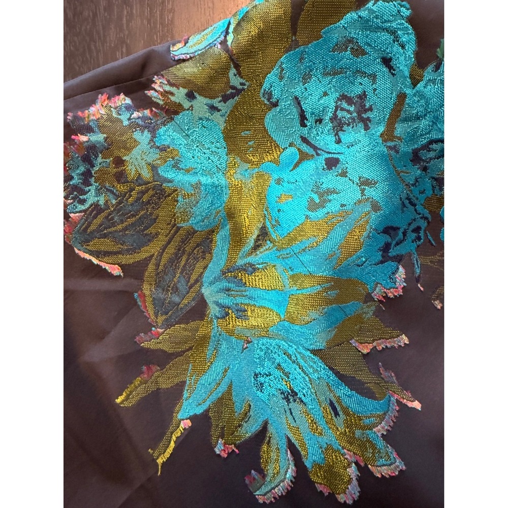 Anthropologie Floral Brocade Midi Skirt Womens Navy Blue Turquoise A-Line Party - Picture 12 of 16